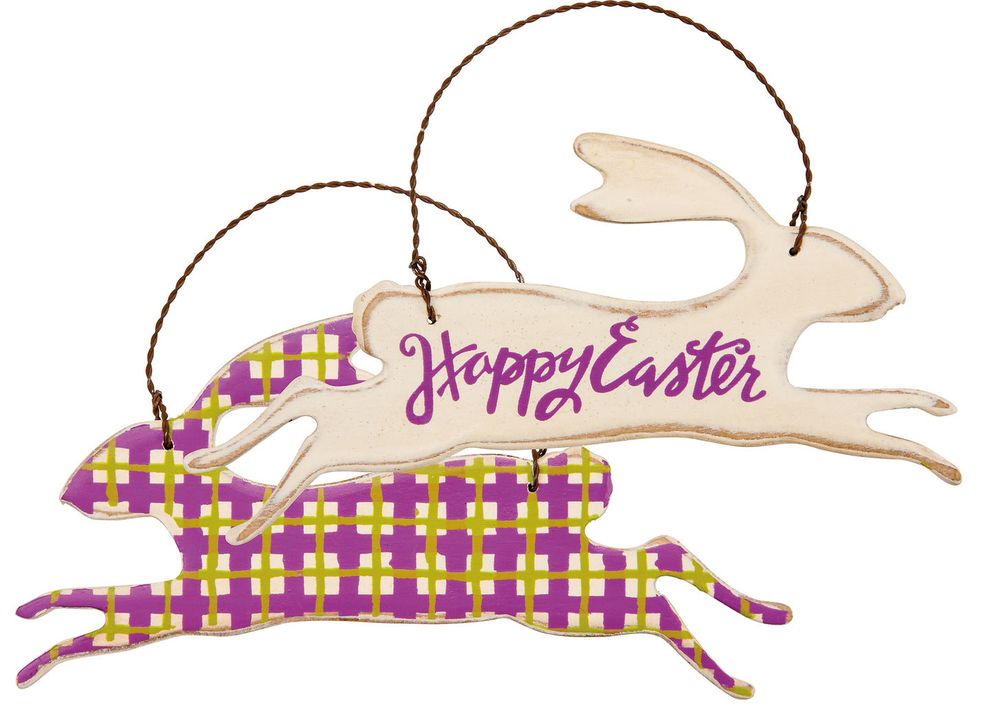 PBK Spring Decor - Happy Easter Running Bunny Ornament 2pc