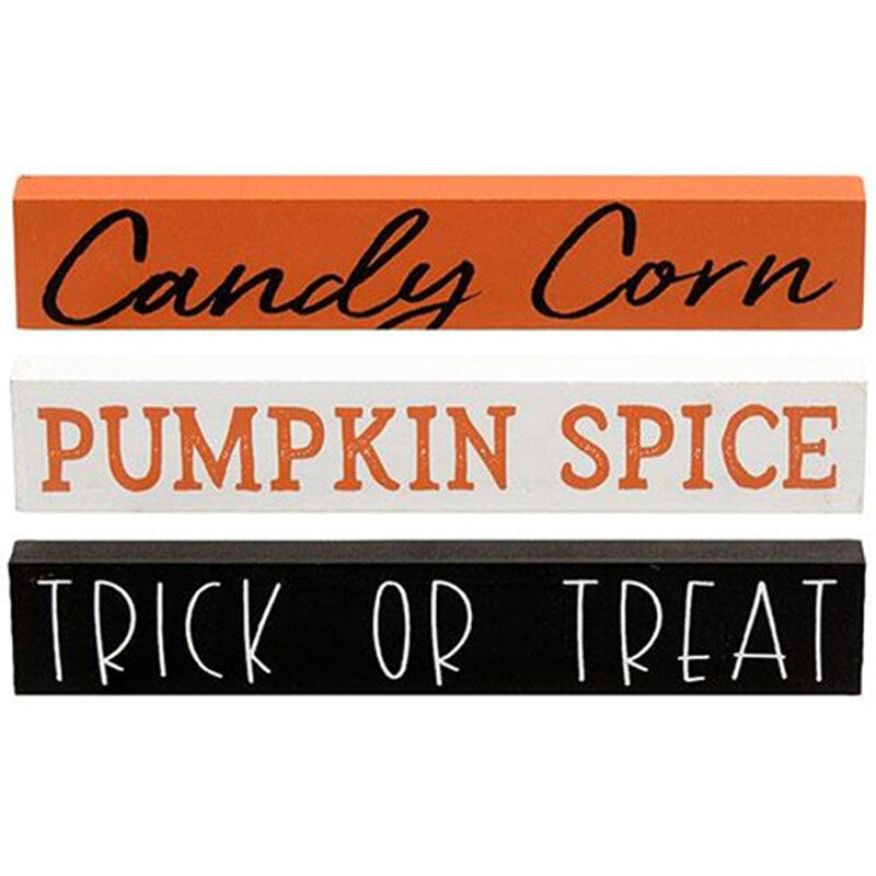 CWI Halloween Decor - Trick Treat Candy Corn Pumpkin Mini Stick Signs 3pc