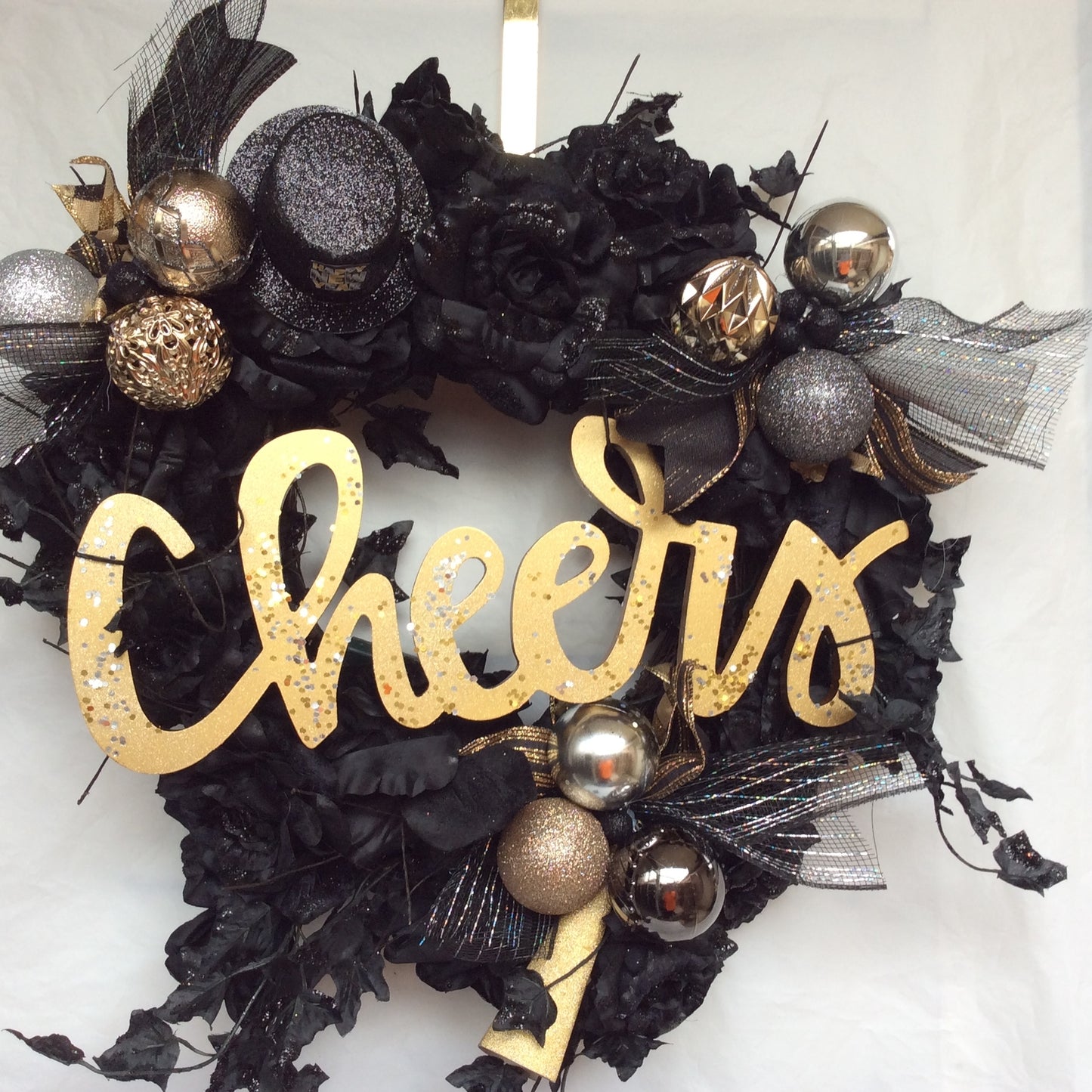 AG Designs New Years Decor - Elegant Cheers Black Rose Lighted Wreath