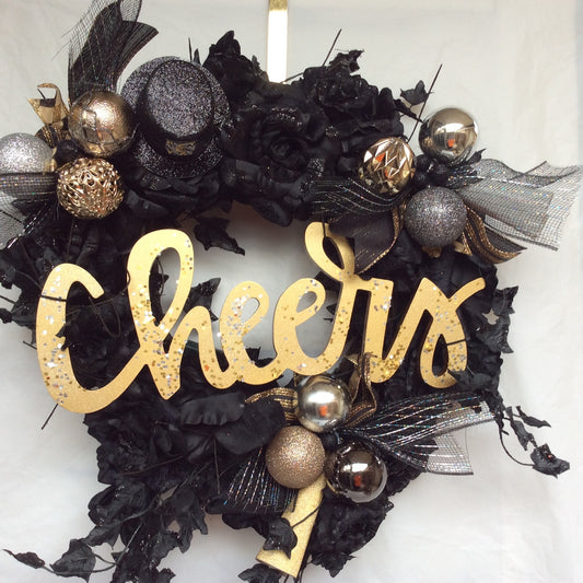 AG Designs New Years Decor - Elegant Cheers Black Rose Lighted Wreath