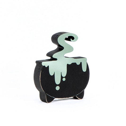 Adams & Co. Halloween Decor - Small Chunky Wood Cauldron Tier Tray