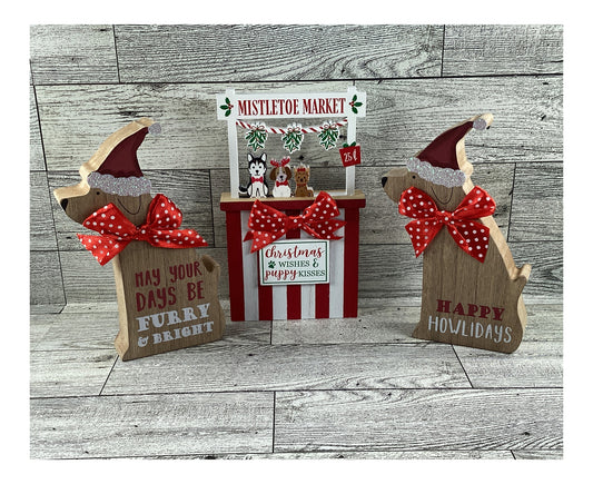 AGD Christmas Decor -Puppy Dog Santa Paw Tier Tray 3pc Set