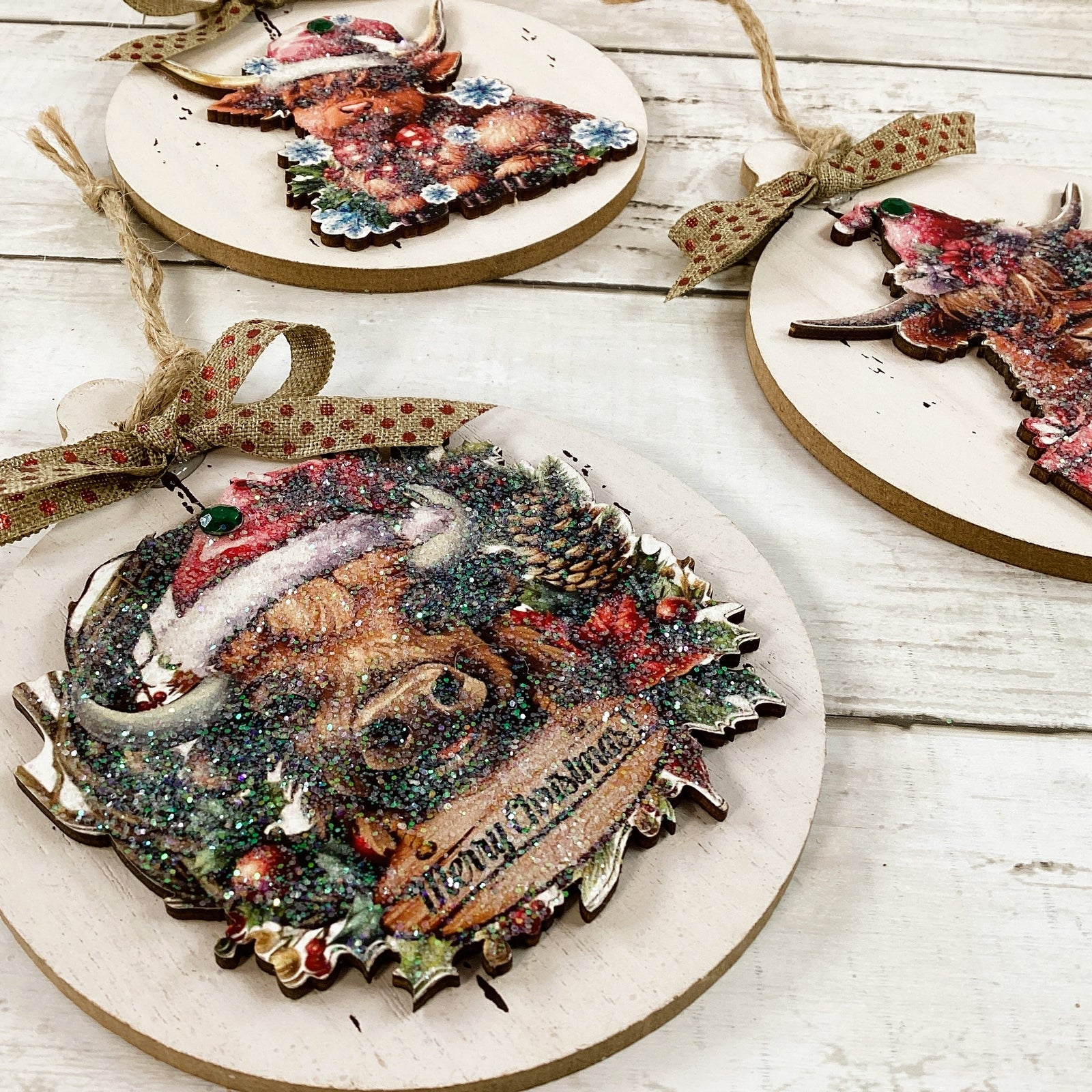 AGD Christmas Decor - Highland Scottish Cute Cow Ornaments 4pc Set