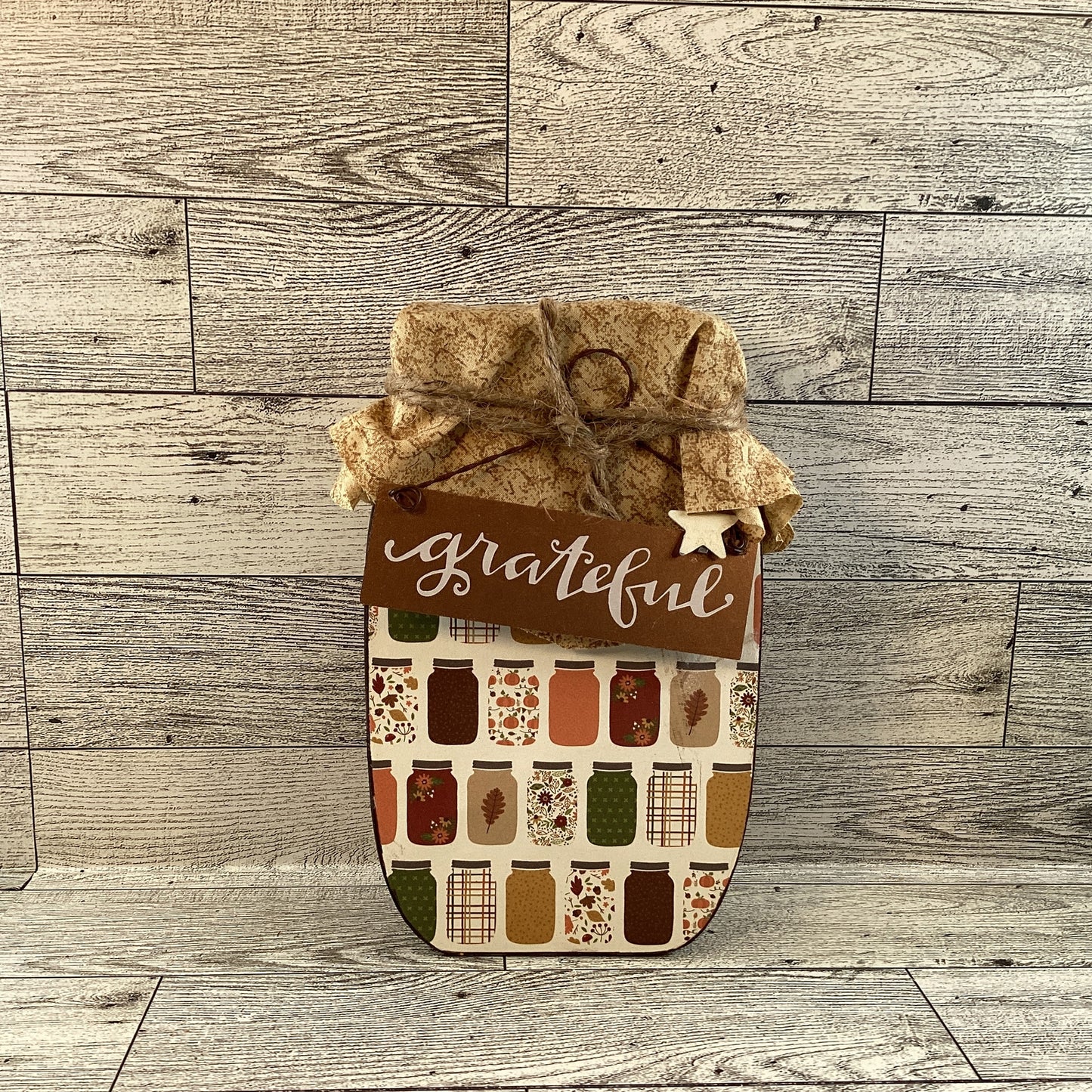 AGD Fall Decor - Autumn Thankful Grateful Wood Mason Jar