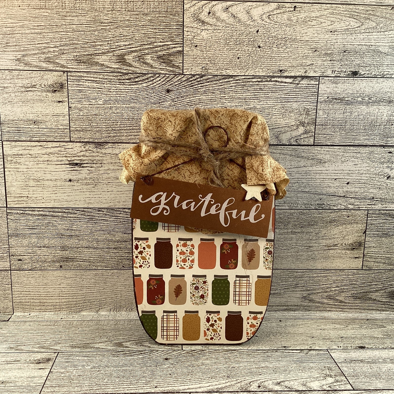 AGD Fall Decor - Autumn Thankful Grateful Wood Mason Jar