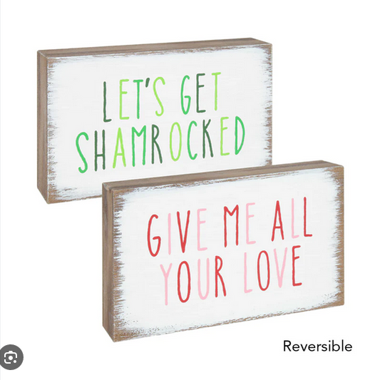 CP Valetines St Patricks Decor - Love Shamrocked Reversible SM Block Sign