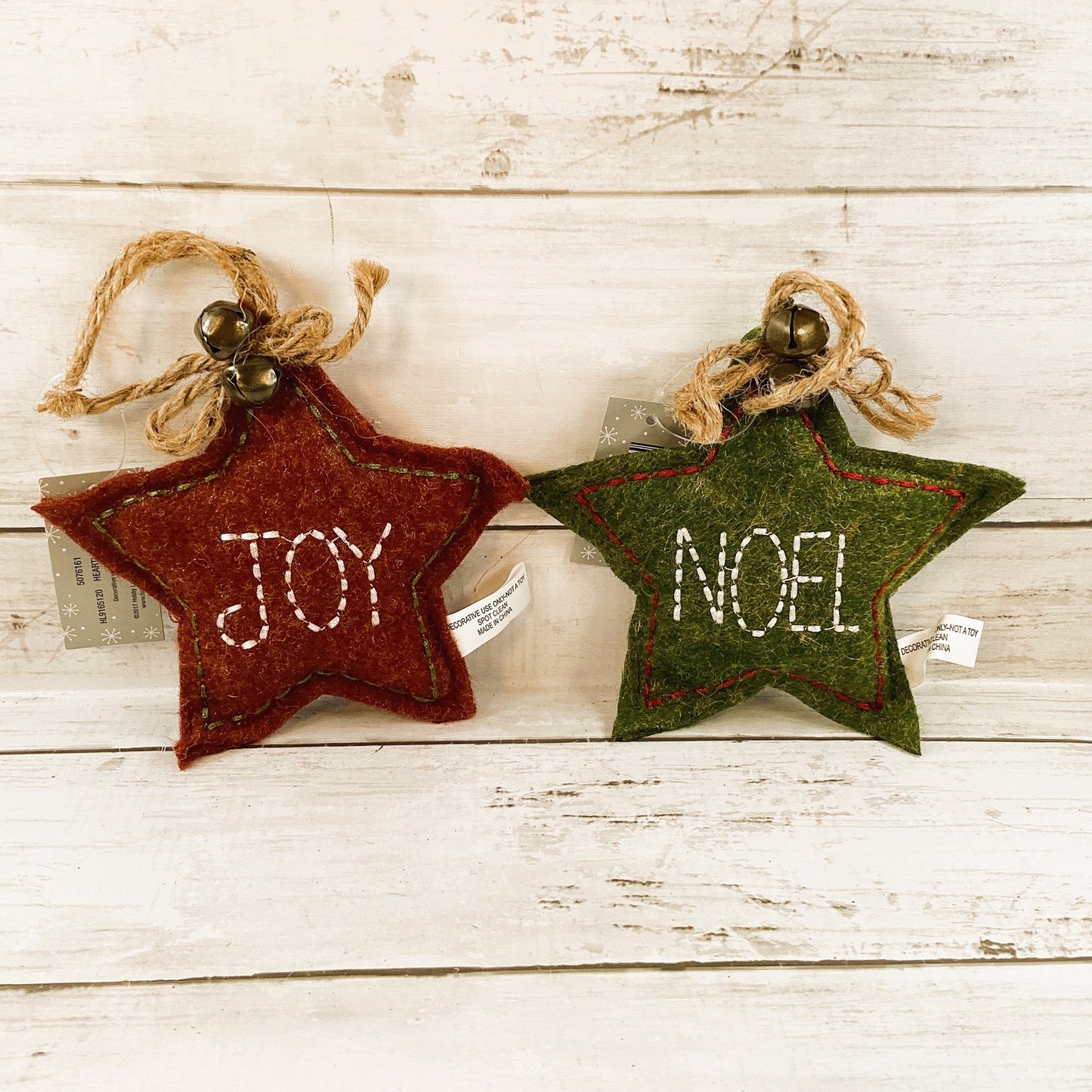 Christmas Supply - Primitives Felt Joy Noel Star Ornaments 2pc
