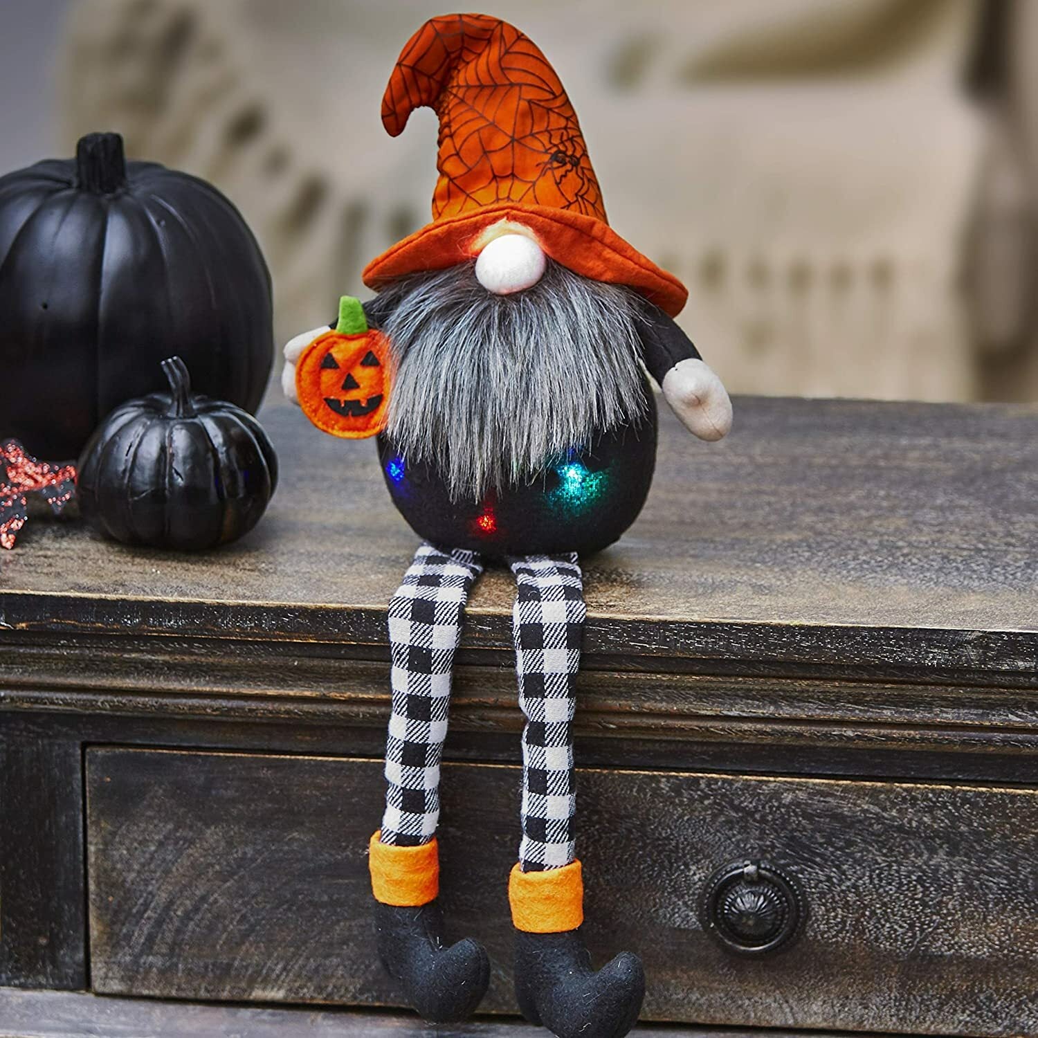 LC Halloween Decor - Lighted Large Sitting Gnome Plush Greeter