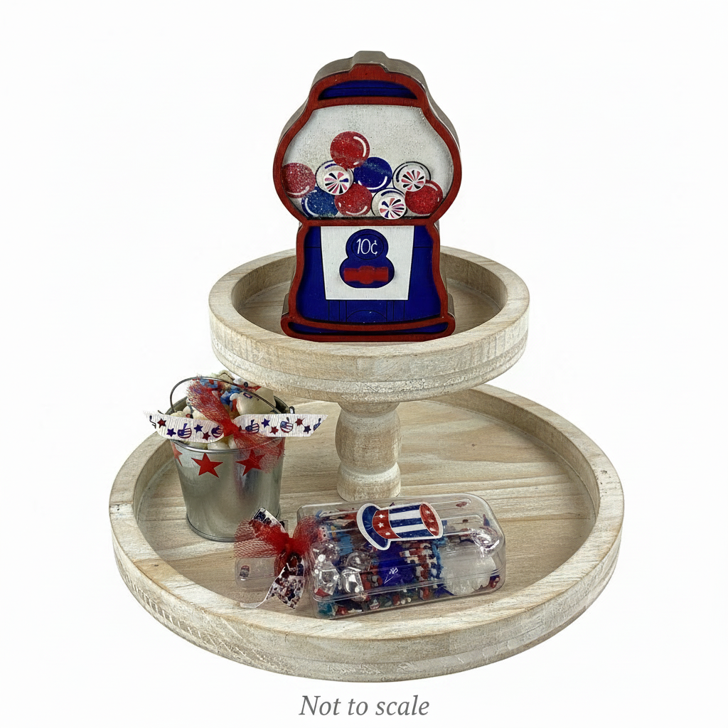 July 4th Gumball Machine Popsicle & Popcorn Shaker 3-Piece Set | Patriotic Farmhouse Summer Carnival Tiered Tray Decor