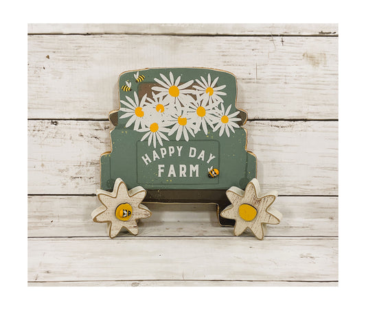AGD Spring Decor - Happy Farm Daisy Flowers and Truck 3pc Set
