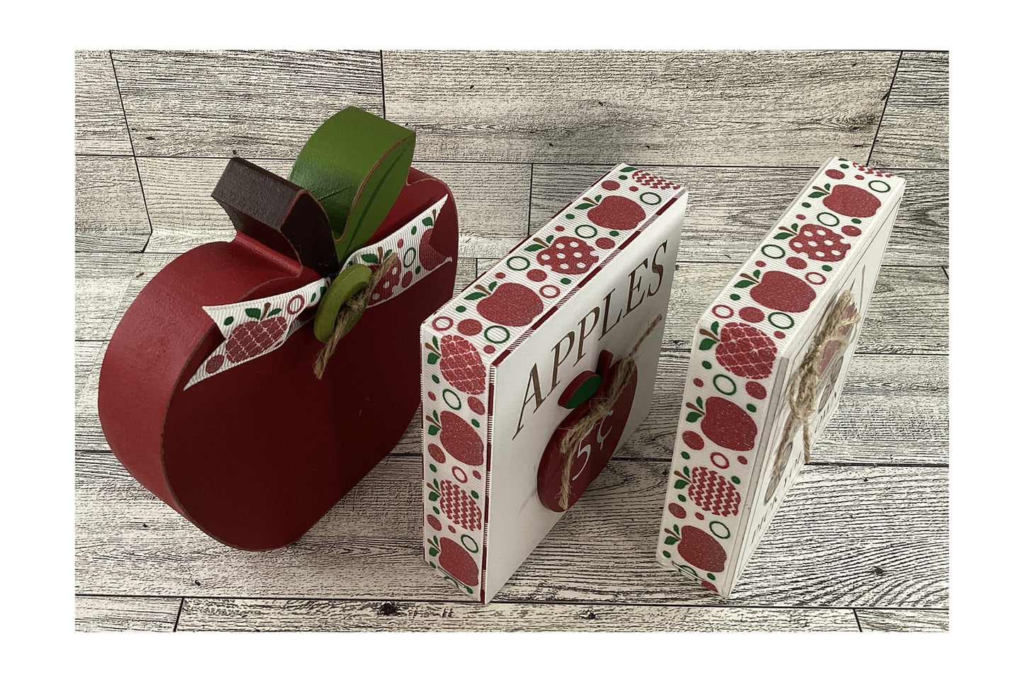 AGD Fall Decor - Harvest Wood Chunky 5 Cents Apple Sign Tier Tray Set