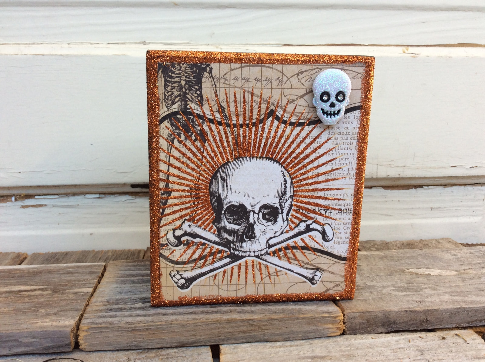 AG Designs Halloween Decor - SKELETON Cross Bones- Shadow Box