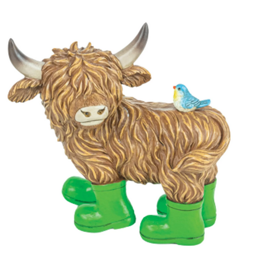 Gerson Spring Garden Decor - Rainboot Highland Coo Cow Figurines 2pc