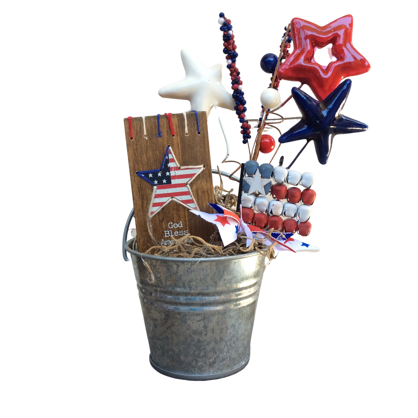 AGD Patriotic Decor - God Bless You TIn Pail Display