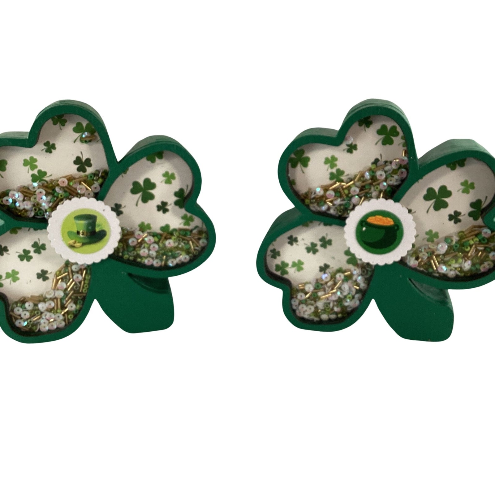 AGD St Patrick Decor - Shamrock Chunky Wood Shaker Sitter 2pc