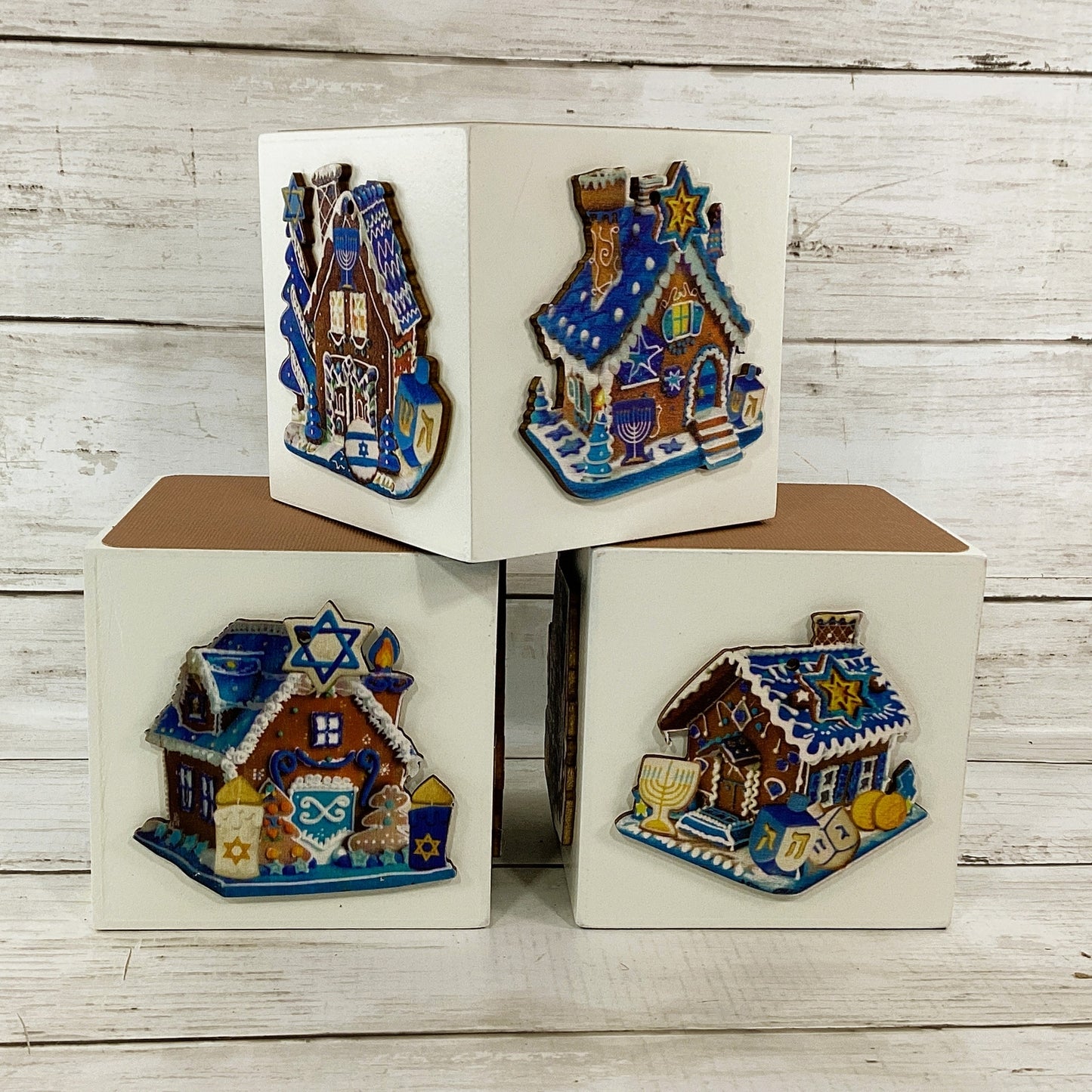 AGD Hanukkah Decor - Gingerbread House Star of David Wood Block 3pc