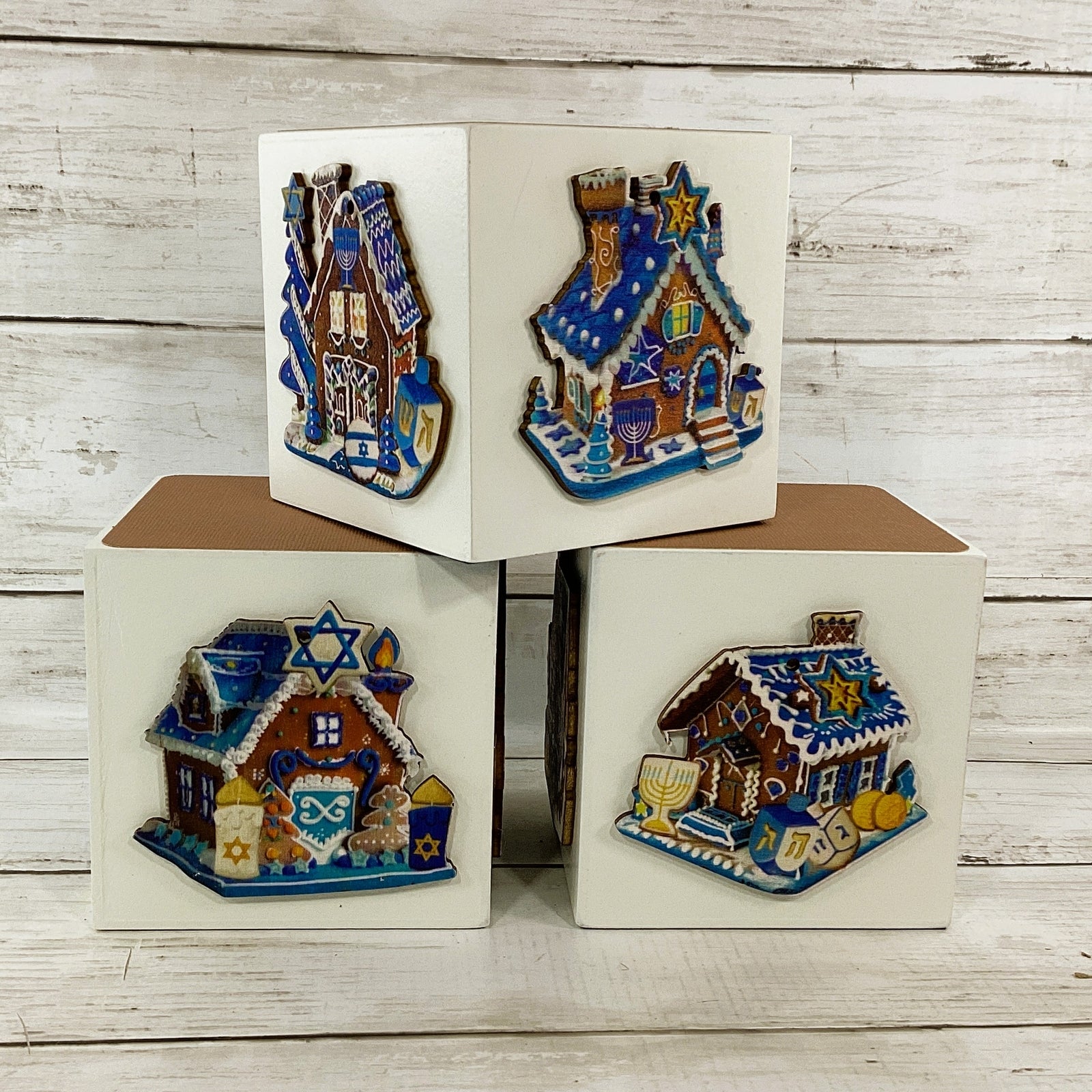 AGD Hanukkah Decor - Gingerbread House Star of David Wood Block 3pc