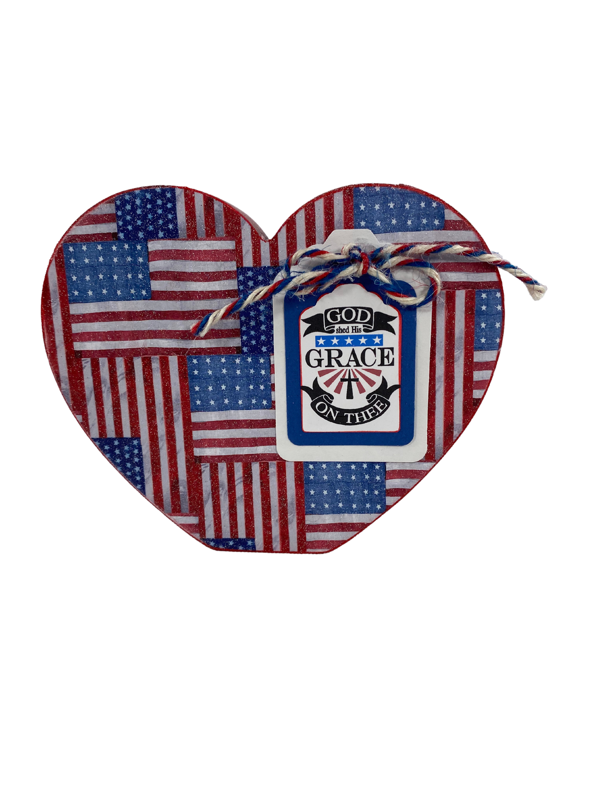 AGD Patriotic Decor - American Flag God's Grace Chunky Heart Sitter