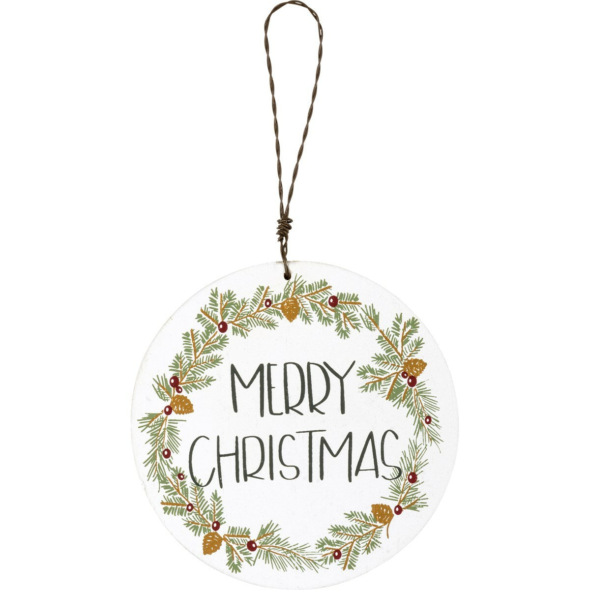 PBK Christmas Decor - Merry Christmas Fir Wreath Reversible Ornament Sign