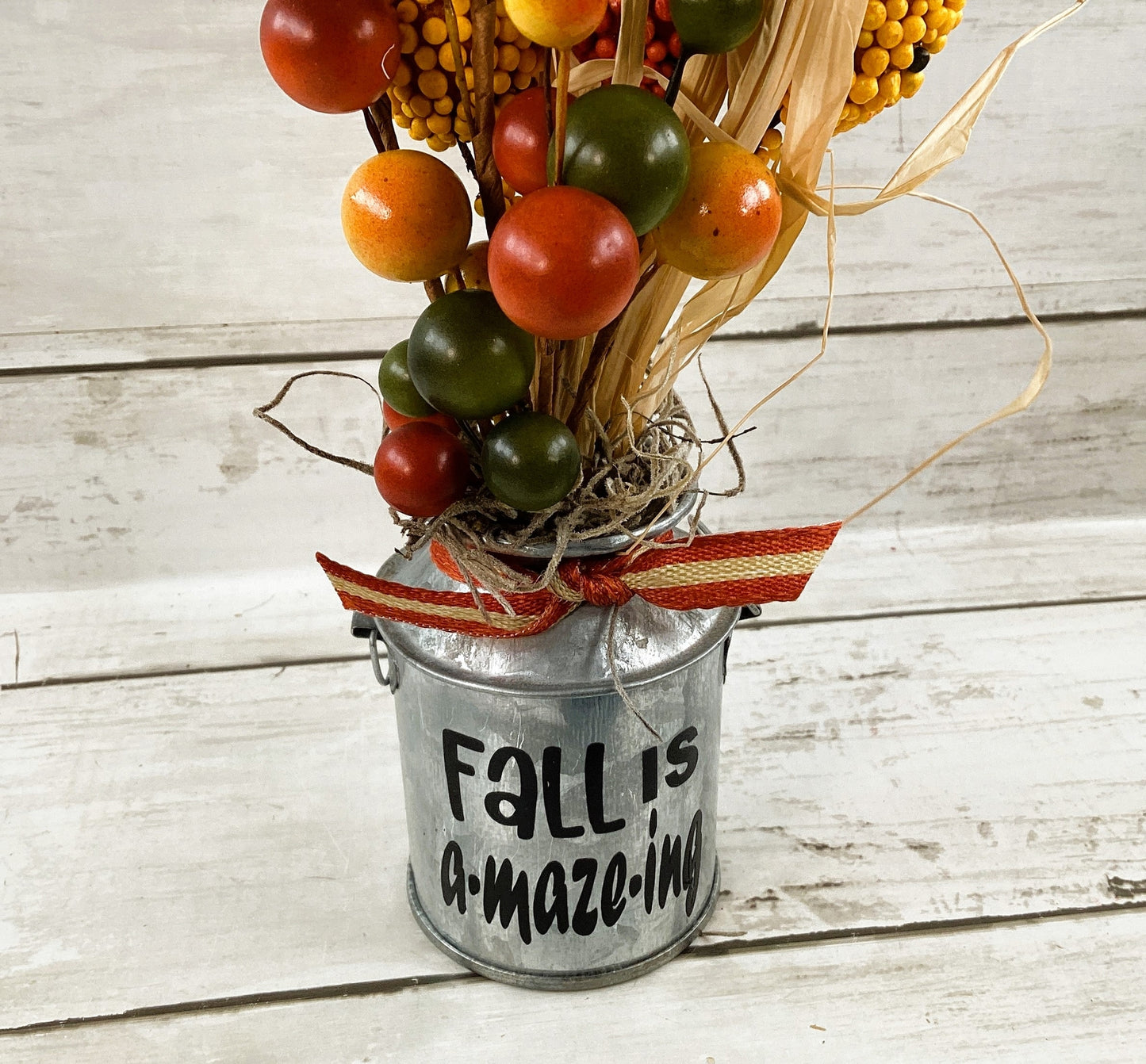 AGD Fall Decor -  Fall Is Amazing Corn Galvanized Metal Floral Milk Can