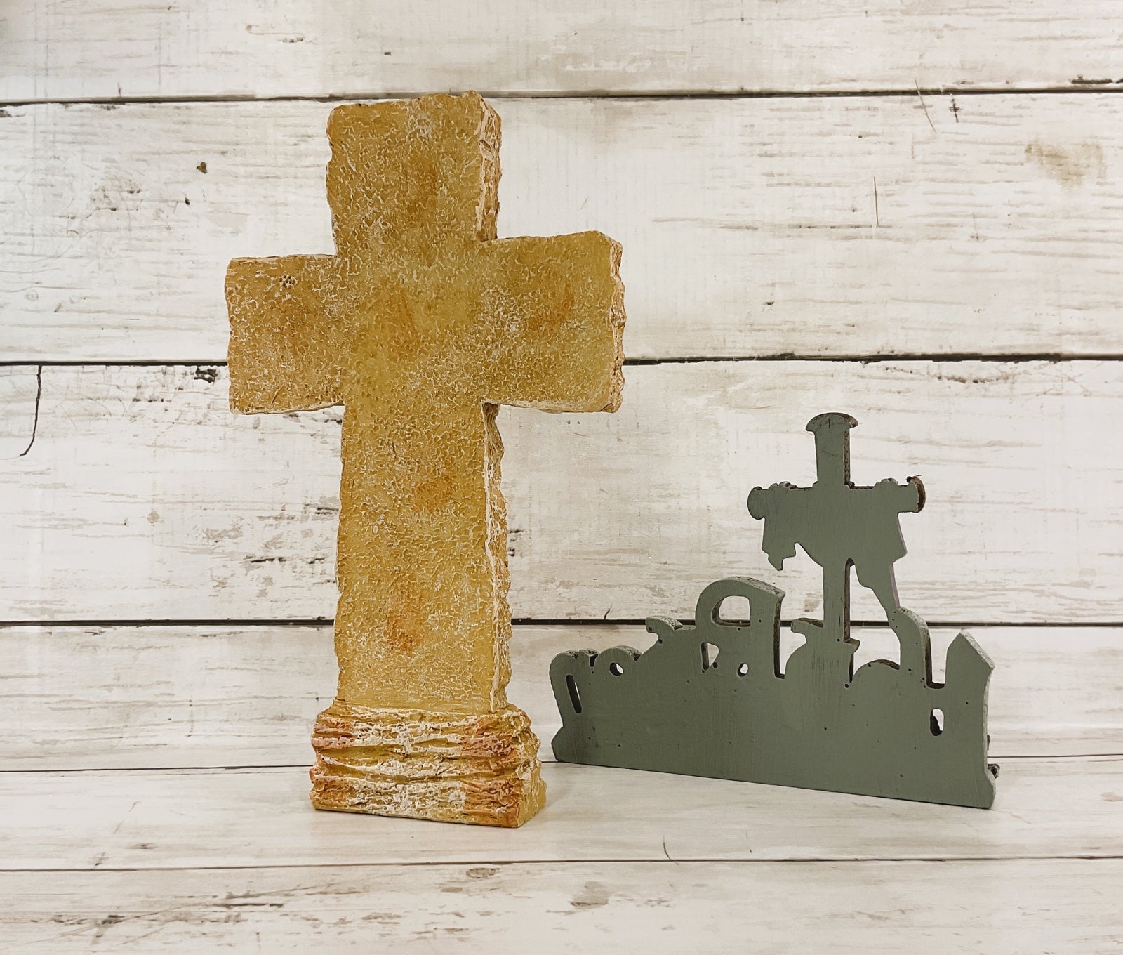 HL Easter Decor - Believe Resin Cross He Is Risen Figurine 2pc