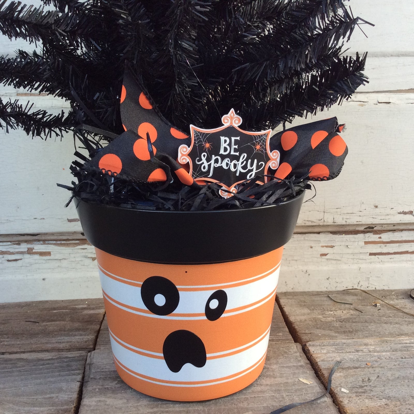 AGD Halloween Decor - Ghost Ghoul Face Artificial Black Canadian Pine Tree 2ft.
