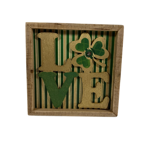 AGD St Patrick's Decor - Love Shamrock Clover Tiered Tray Inset Sign