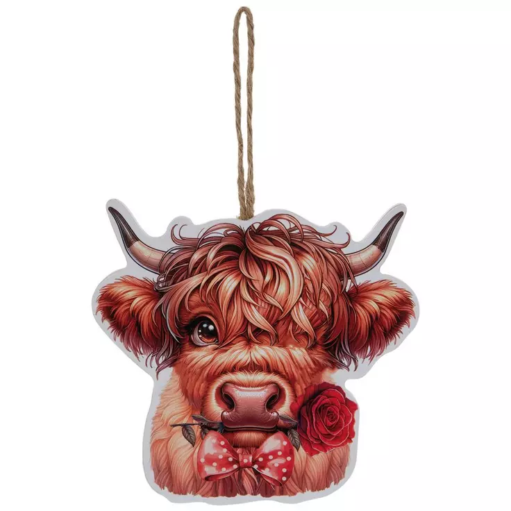 HL Valentines Decor - Highland Cow Head Ornaments 2pc Set