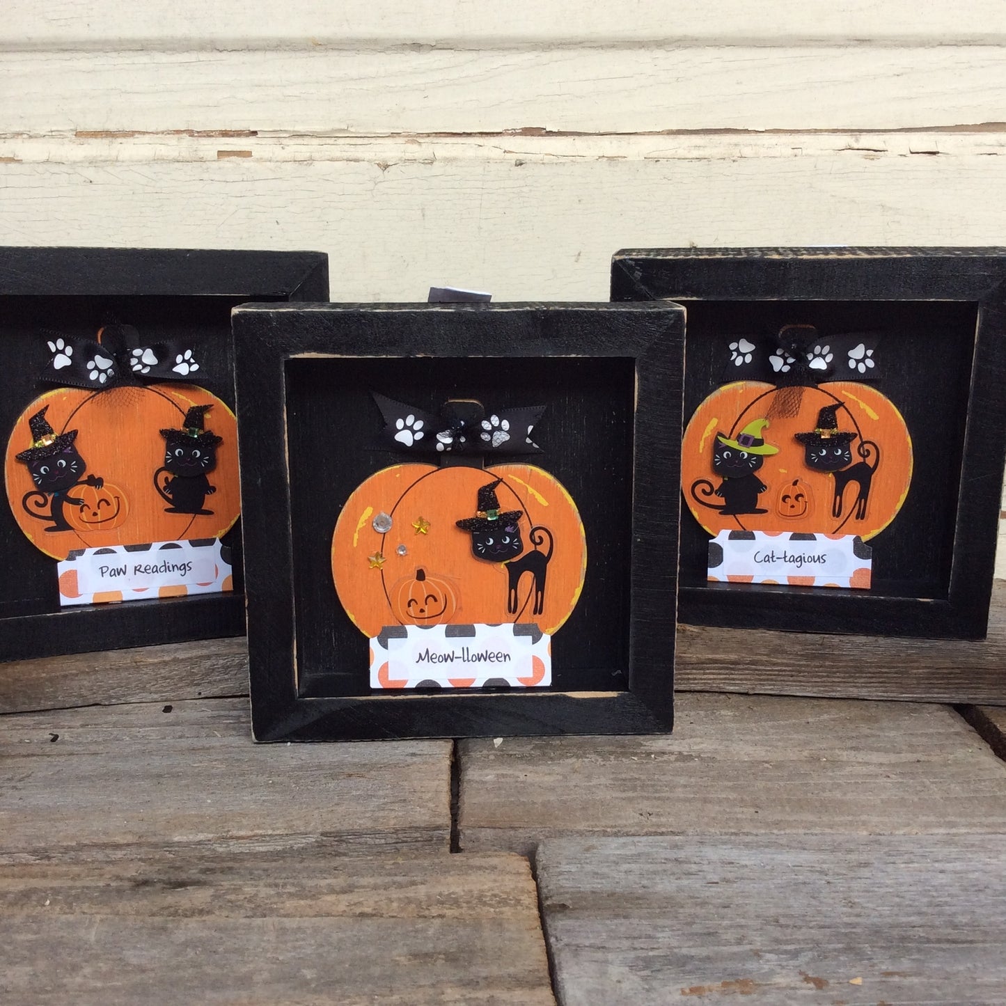 AGD Halloween Decor - Adorable Black Cats Funny Sayings Box Signs 5pc.