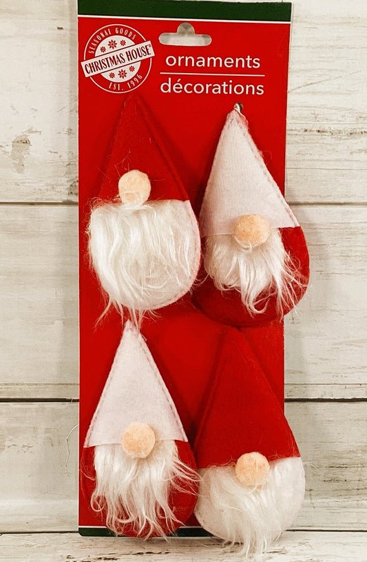 WM Christmas Decor - Miniature Tree Red White Gnome Ornaments 4pc Set