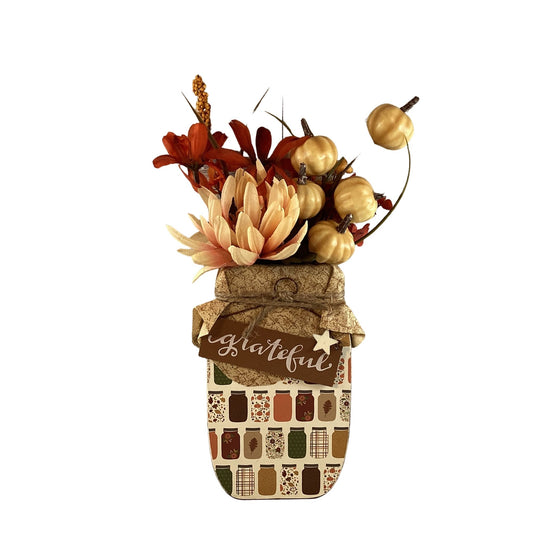 AGD Fall Decor - Autumn Grateful Thankful Floral Wood Mason Jar Display