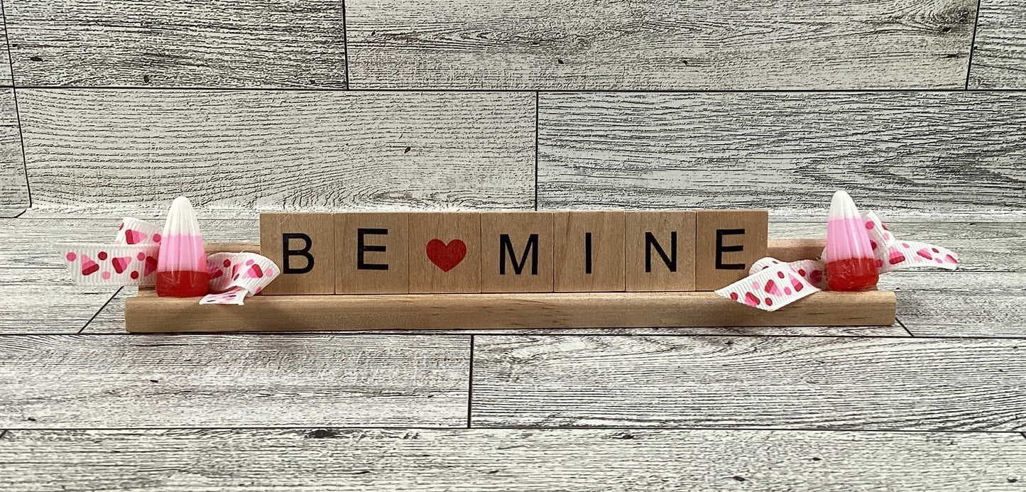 AGD Valentines Decor - Be Mine Wood Scrabble Tile Tier Tray Decor