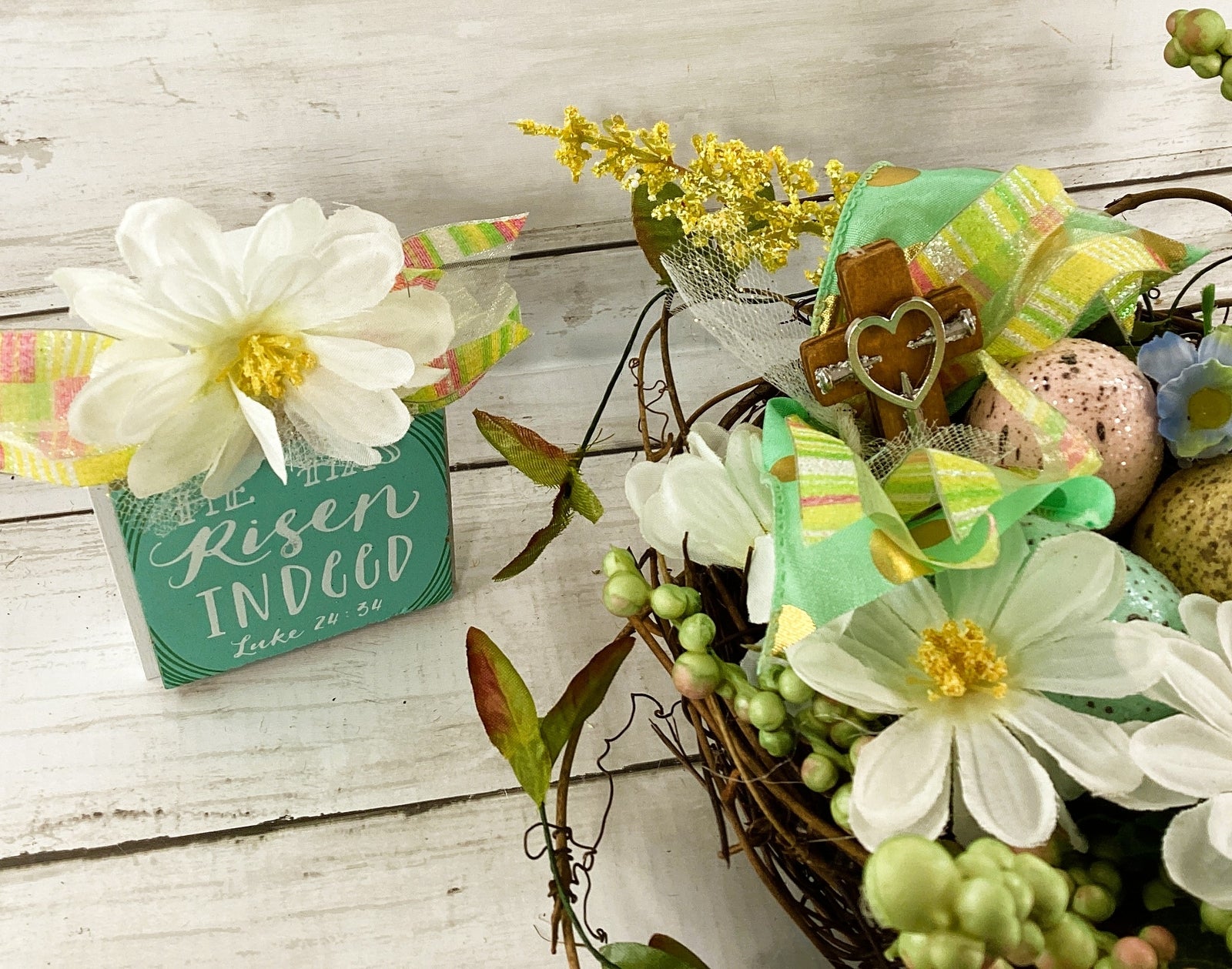 AGD Easter Spring Decor - He Has Risen Floral Birds Nest Display