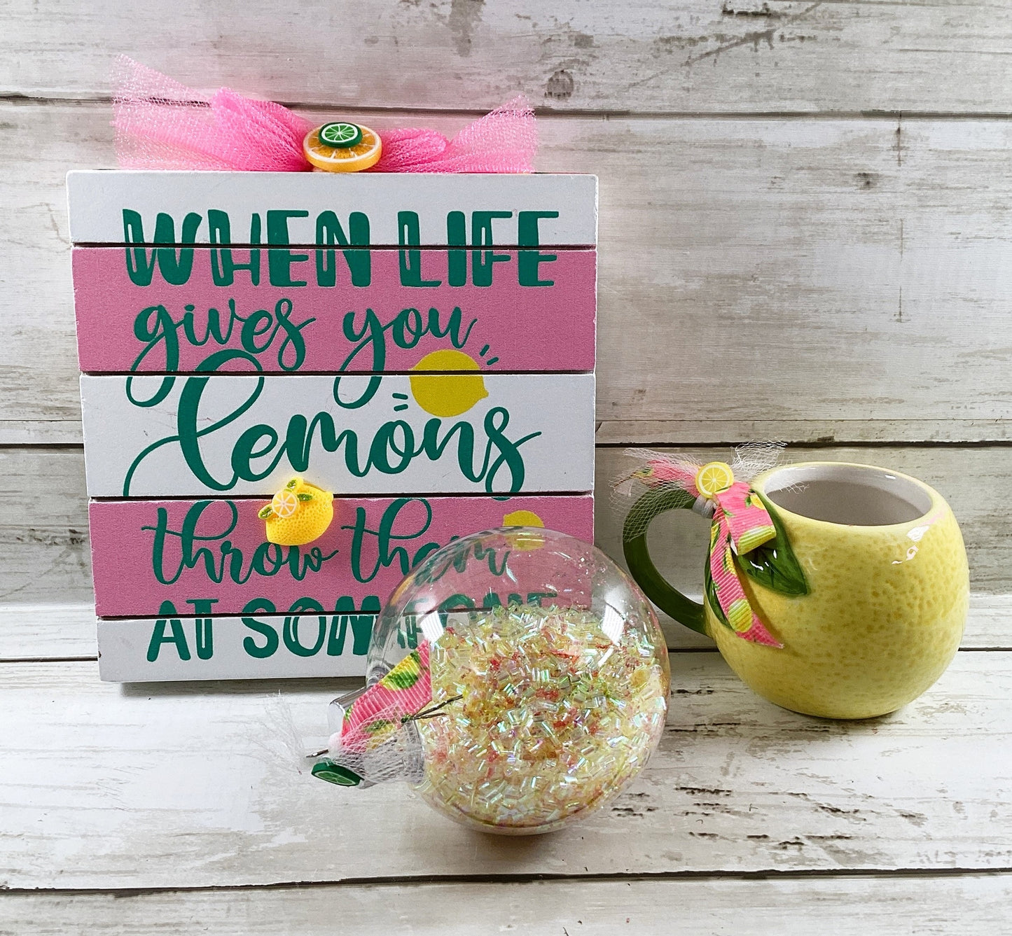AGD Summer Decor - Lemon Mini Mug Shaker Cup Lemonade Sign 2pc