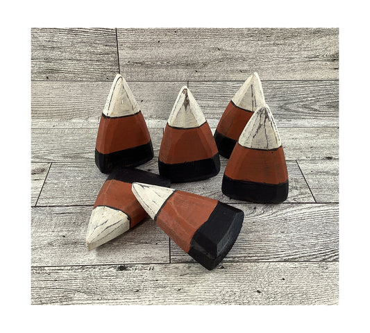 AGD Halloween Decor - Prim Chunky White Rust Black Wood Candy Corn 6pc