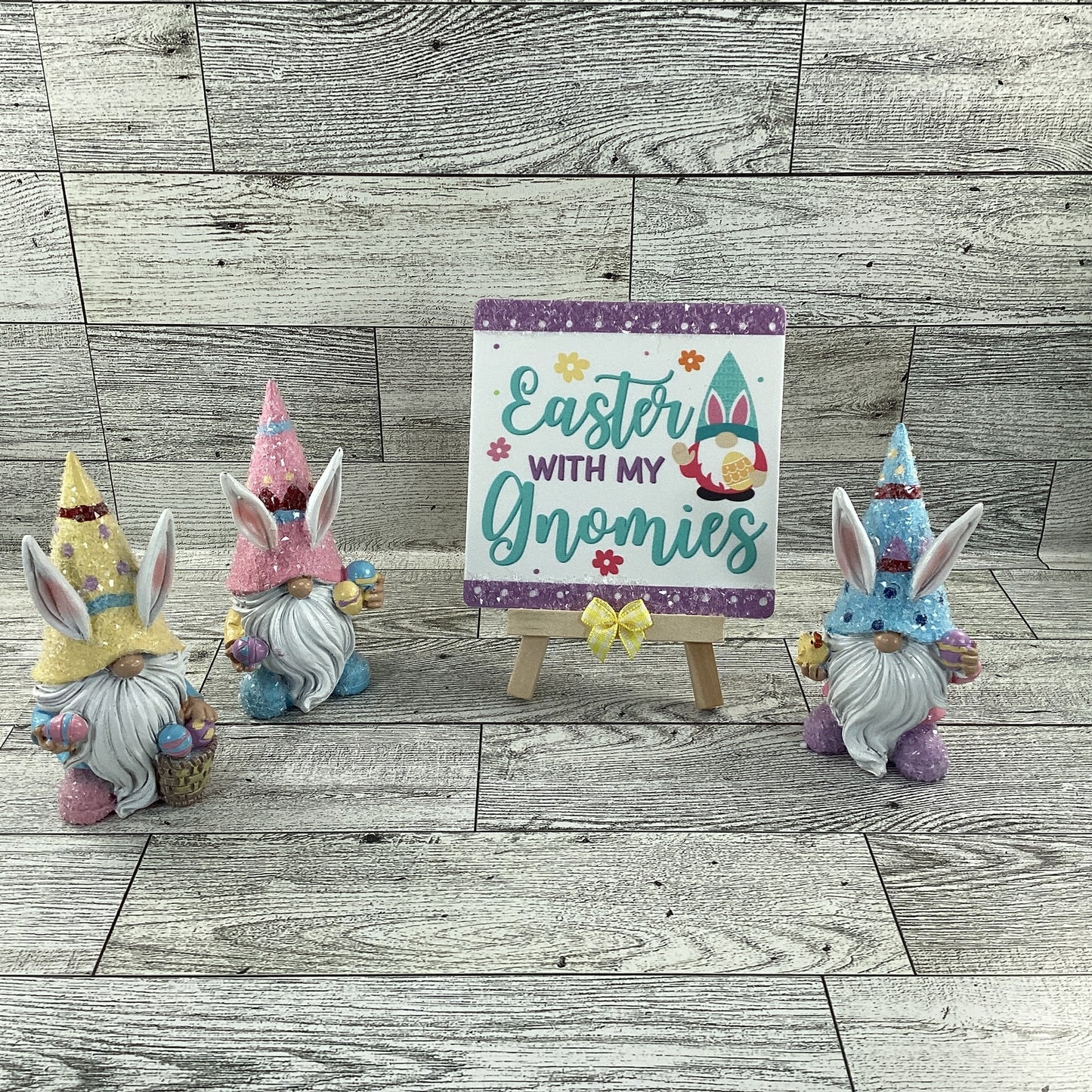 AGD Easter Decor - Resin Gnome Glitter Bunny Rabbit Tier Tray 4pc Set (E)