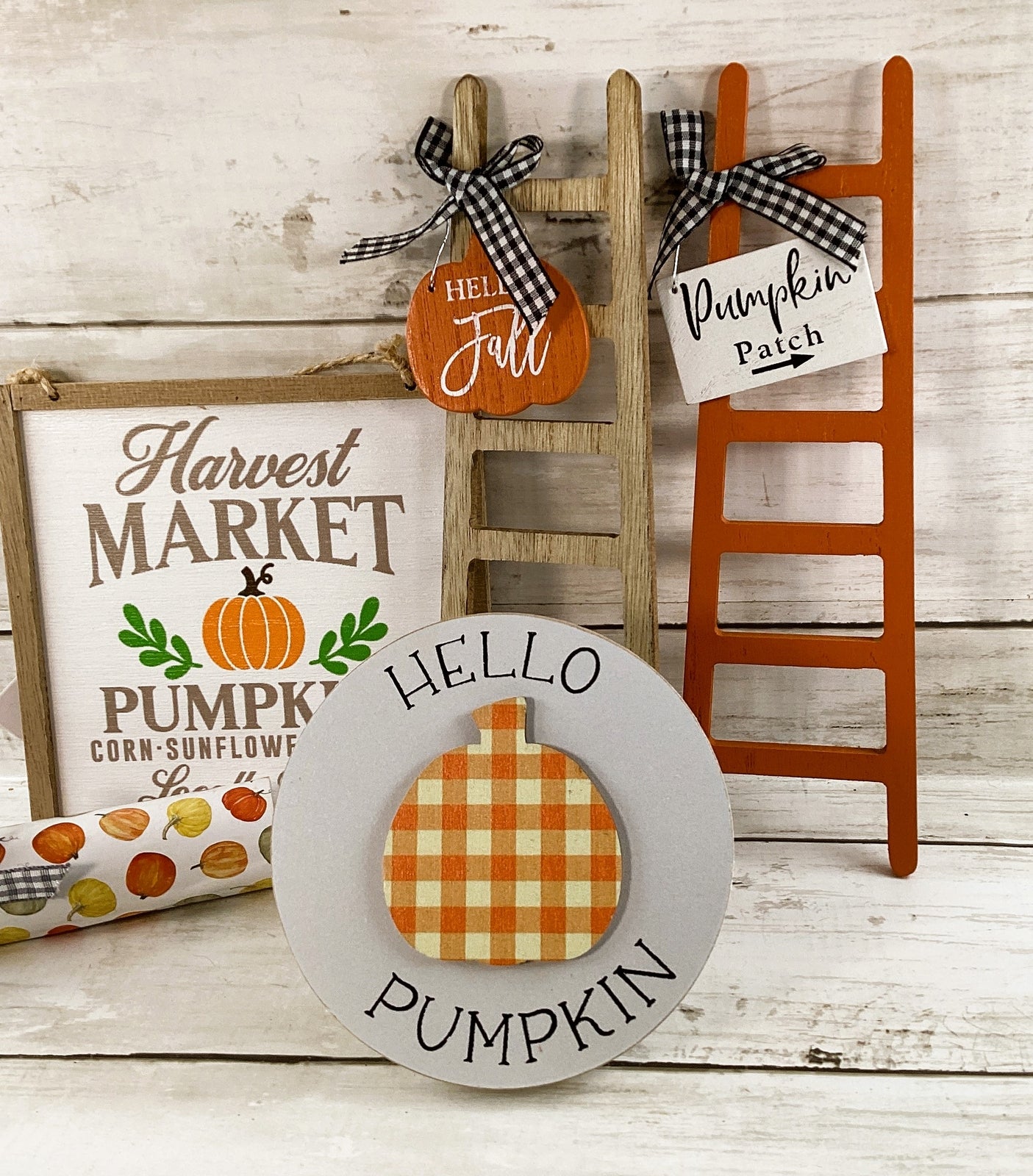 HL Fall Decor - Hello Pumpkin Theme Ladder Rolling Pin Tier Tray 5pc Set
