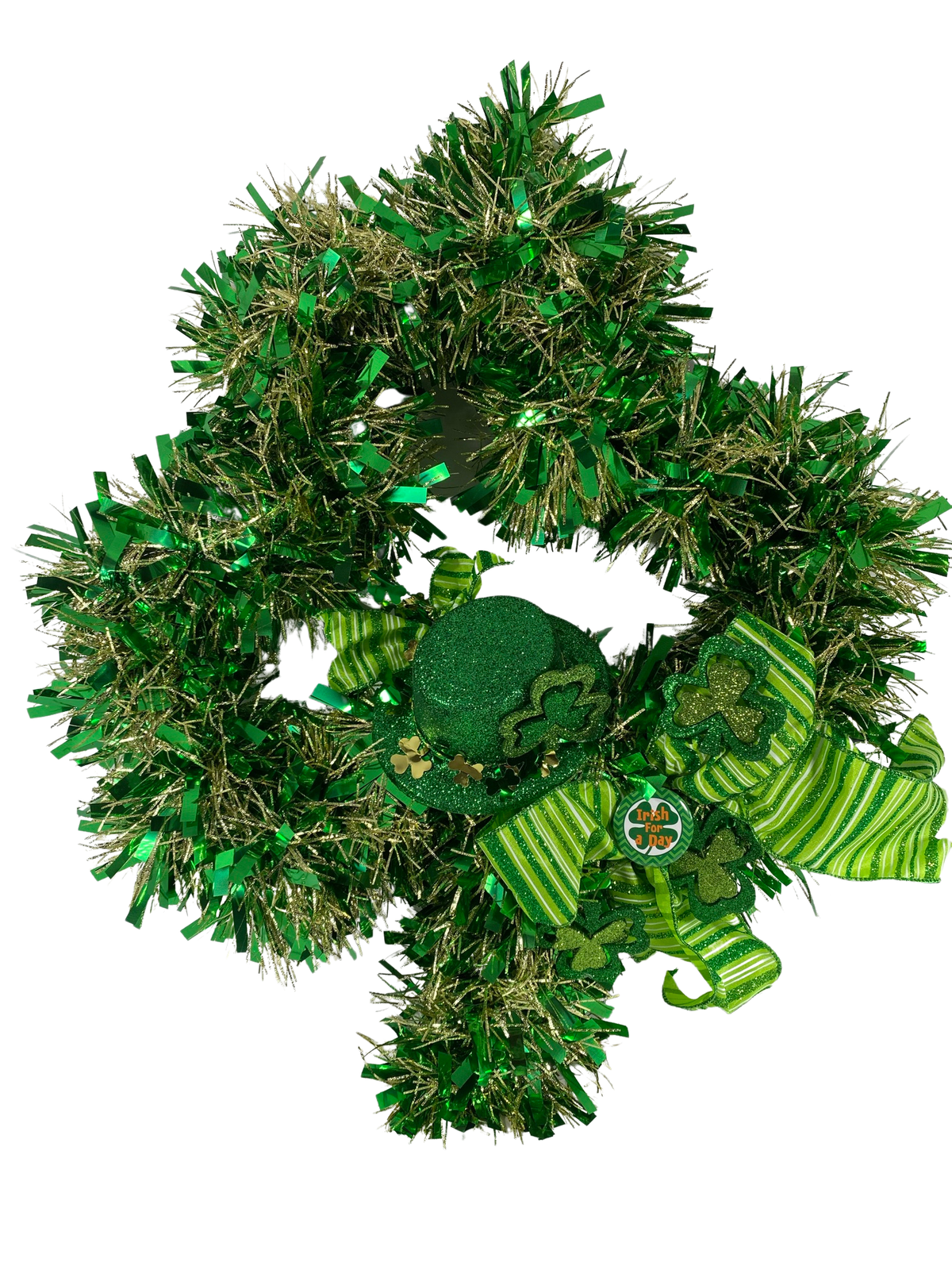 AGD St Patrick's Decor - Green Gold Tinsel Shamrock Wreath