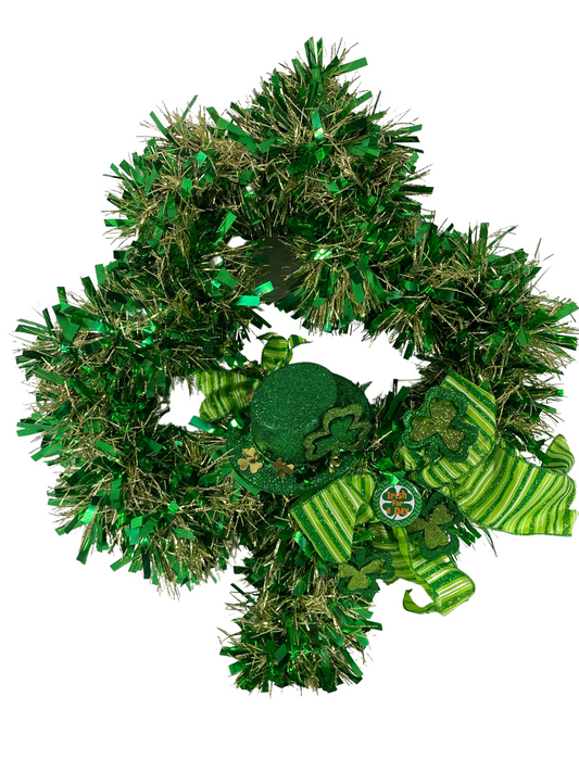AGD St Patrick's Decor - Green Gold Tinsel Shamrock Wreath