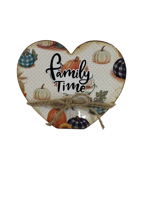 AGD  Fall Decor - Pick Up Truck Family Time Reversible Chunky Heart Sitter