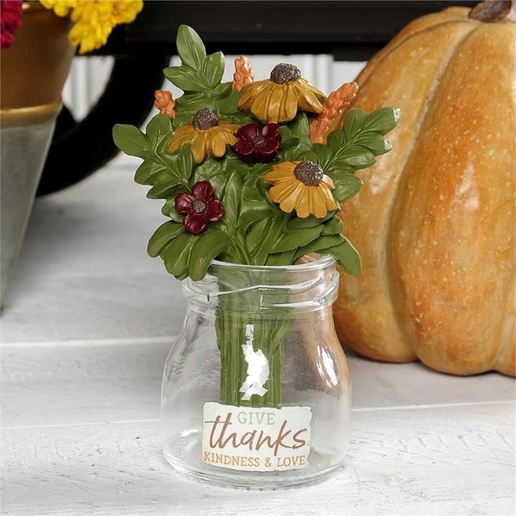 Blossom Bucket Fall Decor - Glass Resin Give Thanks Kindness Love Jar