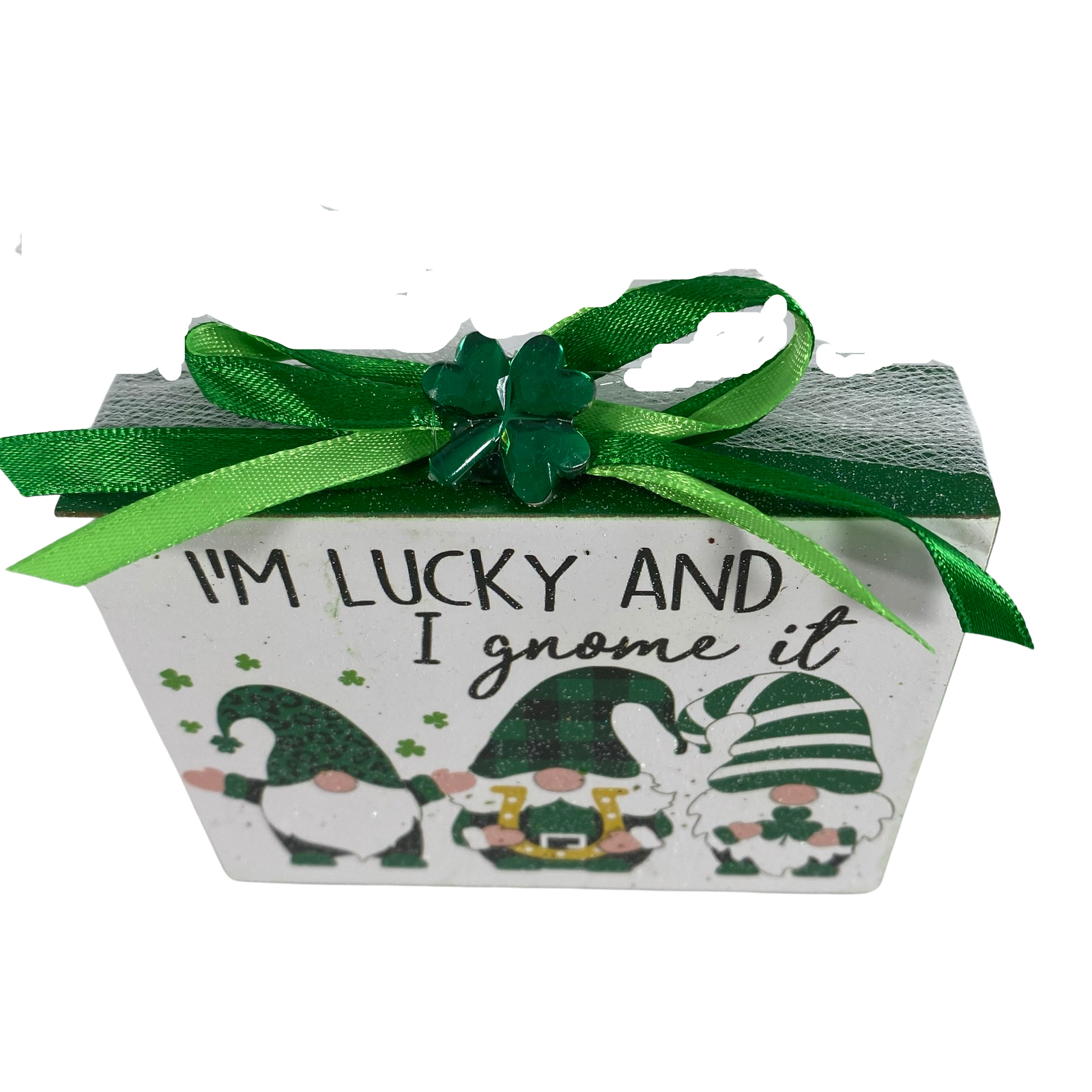 AGD St Patricks Decor - Lucky and I Gnome It Tiered Tray Sign