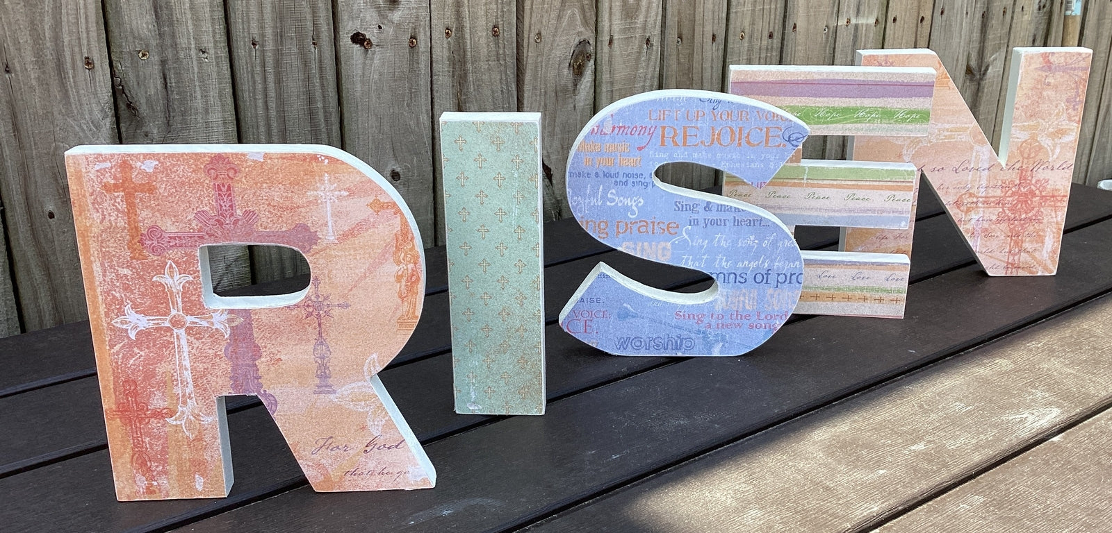 AGD Easter Decor - Primitive Wood RISEN Letter Word Tabletop Display