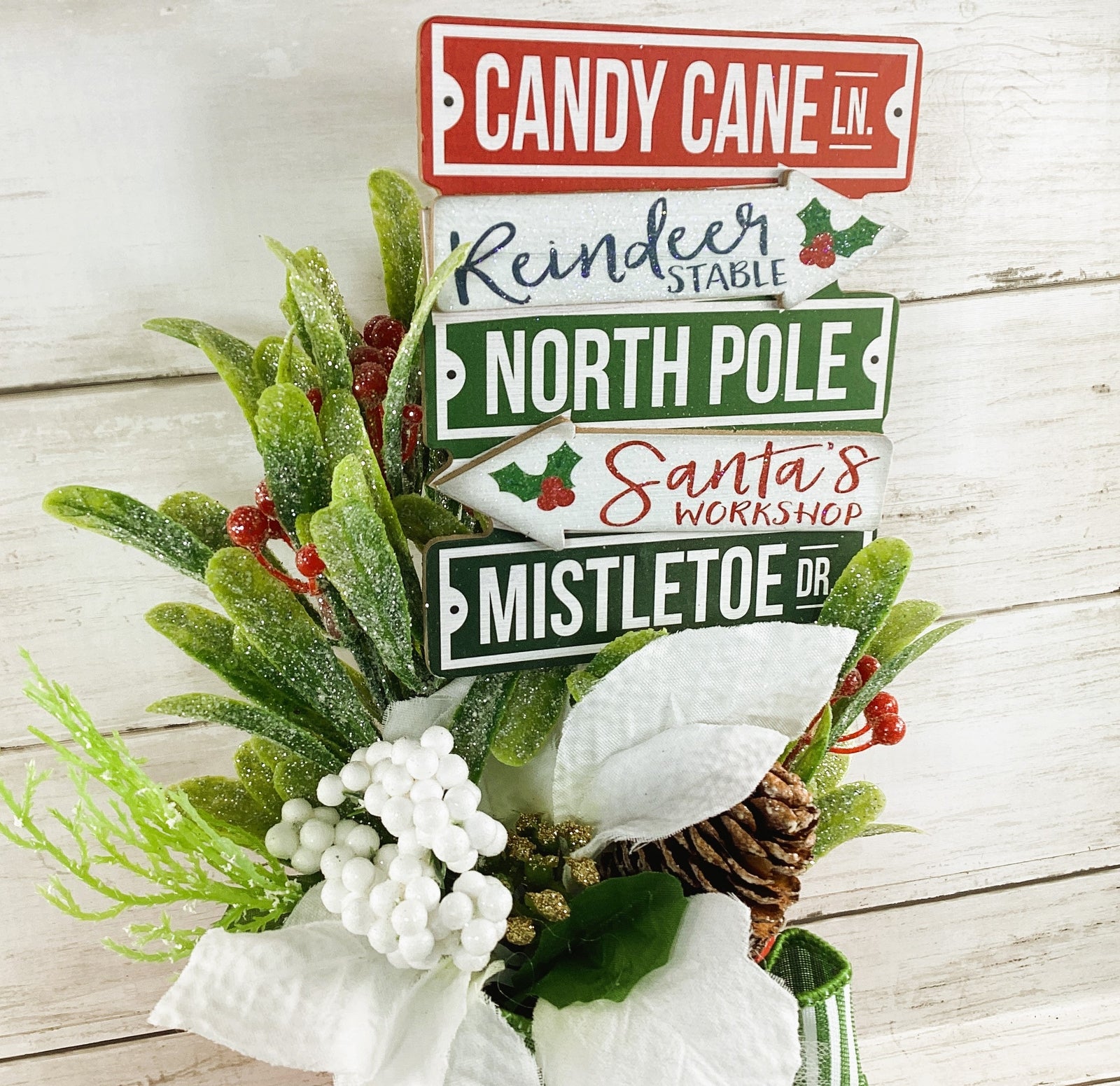 AGD Christmas Decor - Candy Cane Mistletoe Direction Metal Floral Milk Can