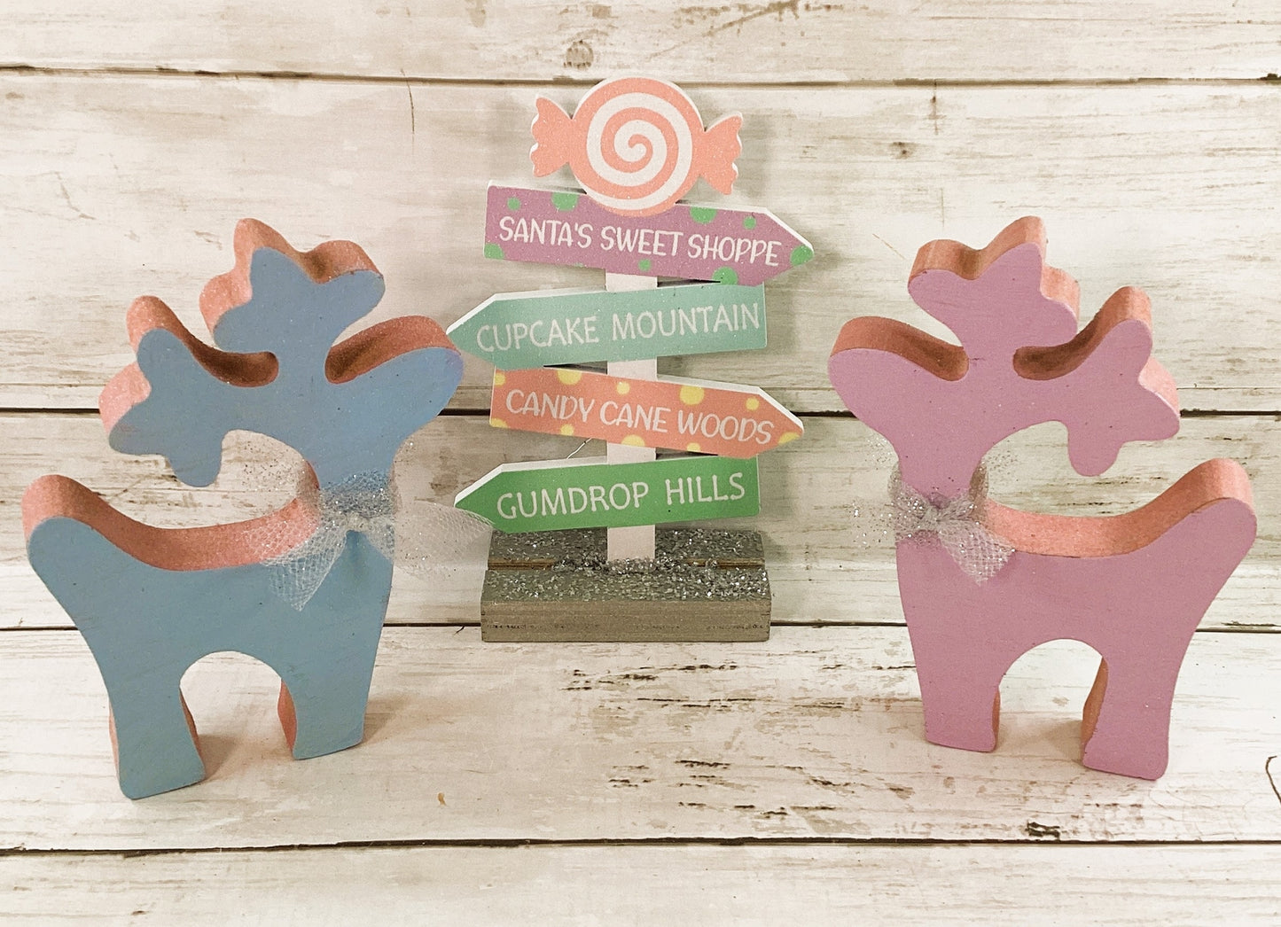 AGD Christmas Decor - Pastel Reversible Reindeer Directional Sign 3pc Set