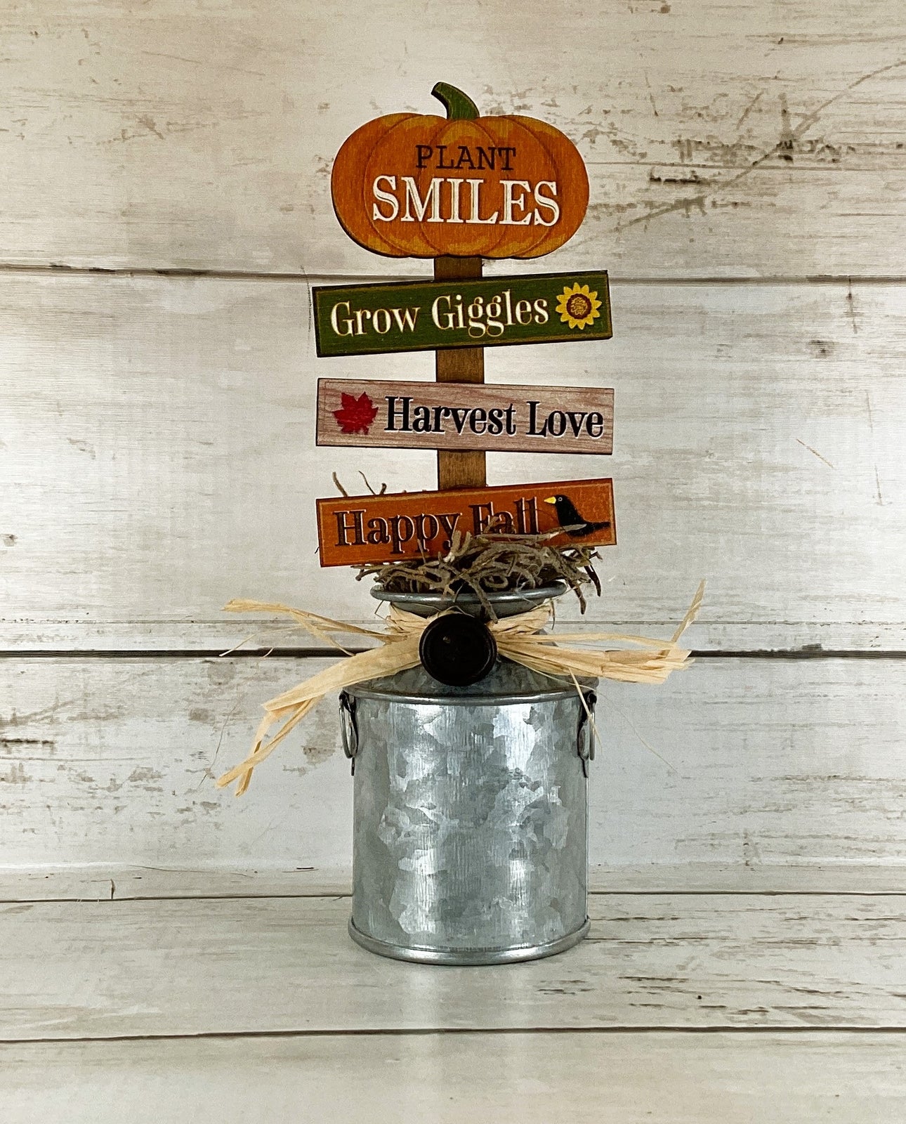 AGD Fall Decor -Directional Sign in Galvanized Metal Milk Can