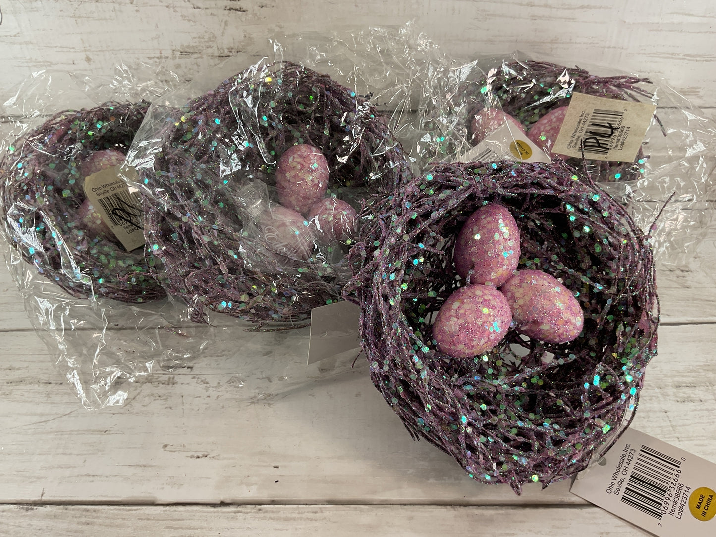 OWI Spring Easter Decor - Lavender Glitter Twig Nests 5pc Set