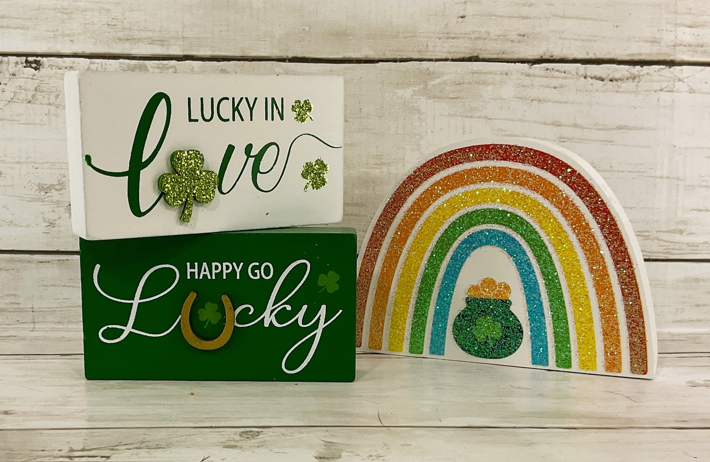 HL St Patrick's Decor - Lucky Love Rainbow Wood Mini Block Signs 3pc Set