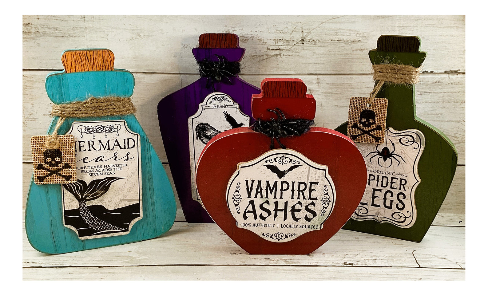 DT Halloween Decor - Chunky Wood Potion Jar Bottles 4pc Set