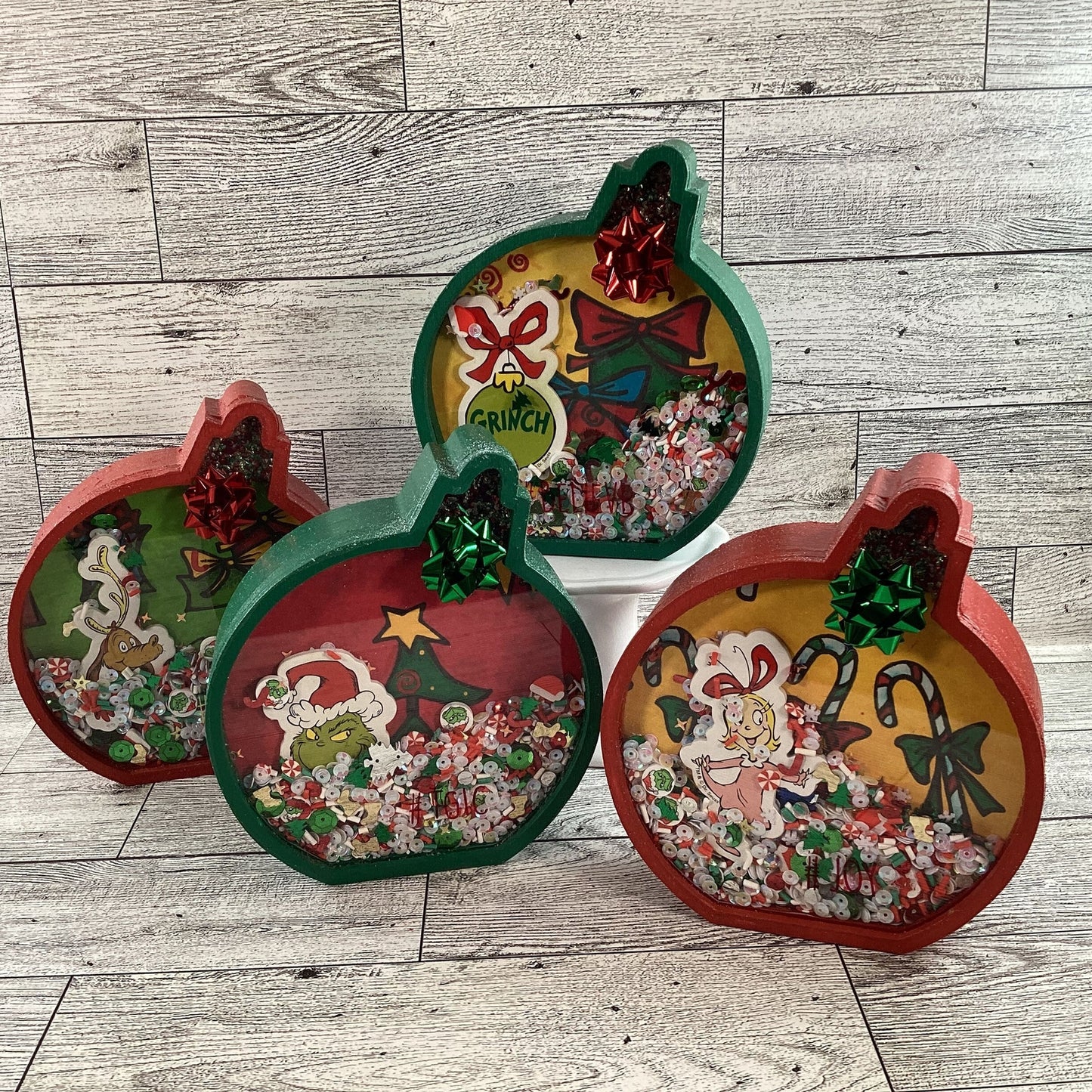 Christmas Decor - Whimsy Ornament Bulbs Chunky Wood Shaker Sitters 4pc